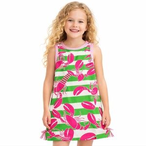 Gretchen Scott Girls Lobster Print Cotton Dress Size 8 Pink Green Preppy Resort